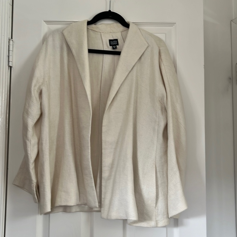 Eileen Fisher cream linen and cotton blazer